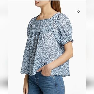 DÔEN Frances Cotton Blue Cornflower Hillside Micro Floral Print Like New XL